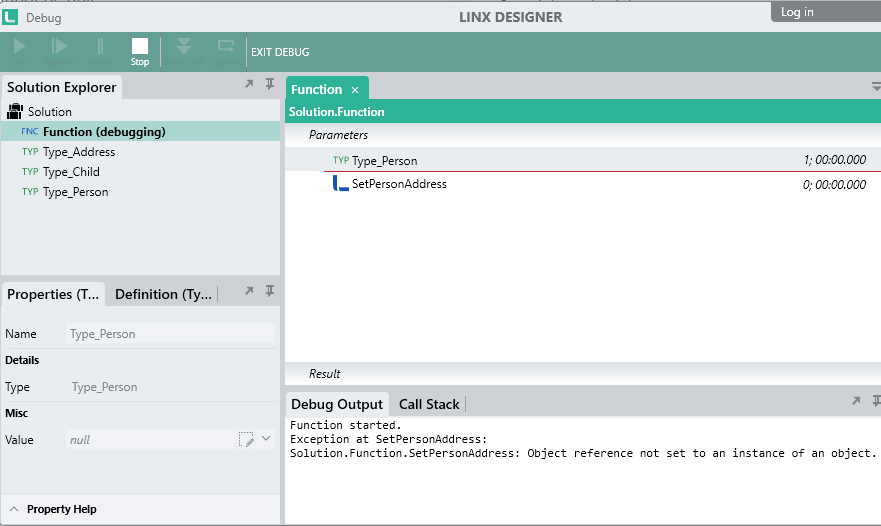 Attempting to set an uninstantiated type causes an 'Object reference not set to an instance of an object' error