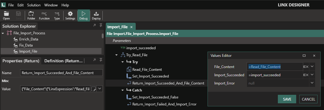 Import File Event Handler Return Properties