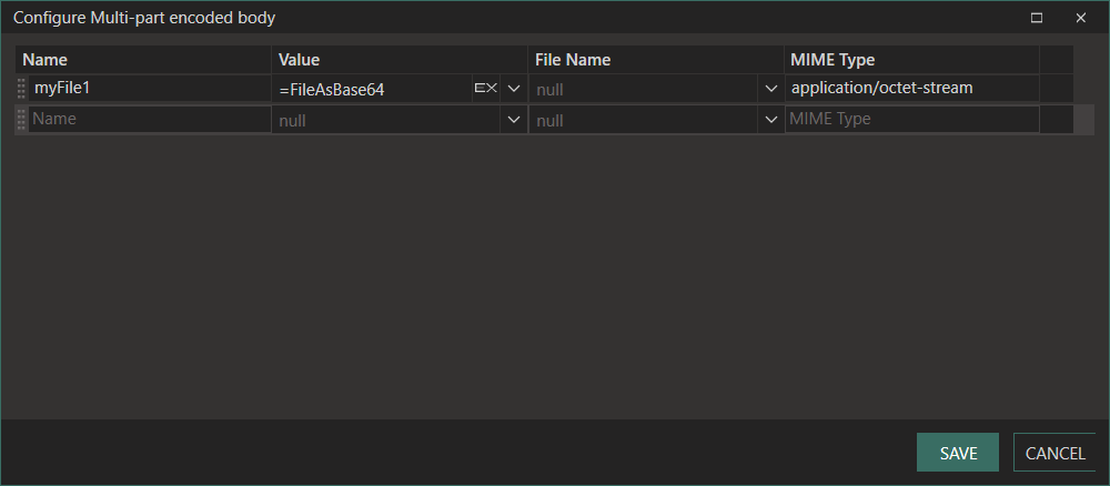 Multipart encoded body editor with Base64 part
