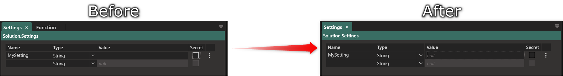 Settings with null values
